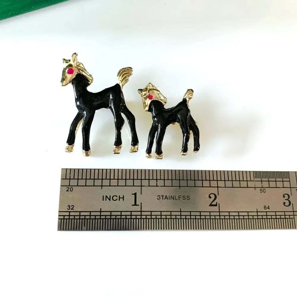 Vintage Horse & Pony Enamel Pin Brooch Set